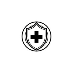 Fototapeta premium Medical Cross Shield Icon in Circular Frame - Healthcare Concept