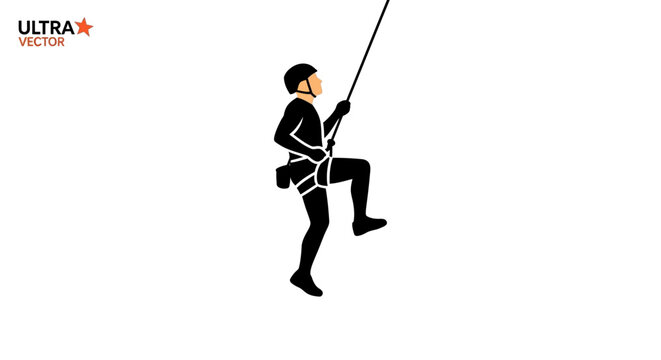 Silhouette of a person rappelling down a cliff, extreme sports, adventure, outdoor activity