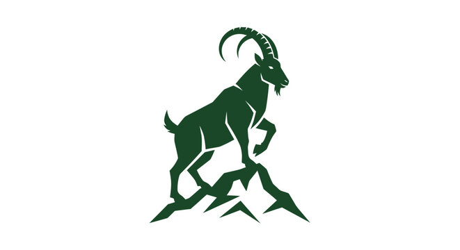 Alpine Ibex Silhouette on Rocky Mountain Peak, Wildlife Icon