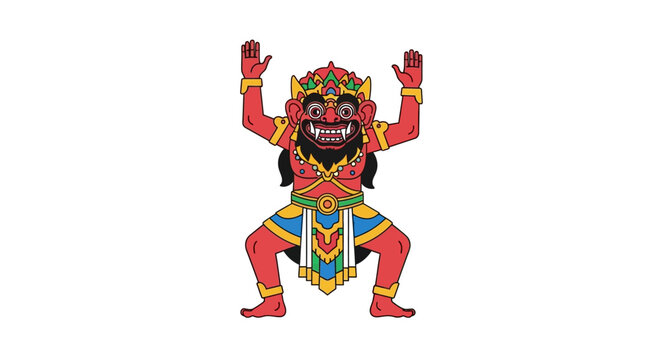 Balinese Mythological Leak Demon Character Flat Vector Illustration