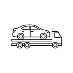 Fototapeta premium Minimal car transport icon with vehicle on carrier truck. Clean flat SVG design ideal for logistics, delivery, auto transport, and fleet services.