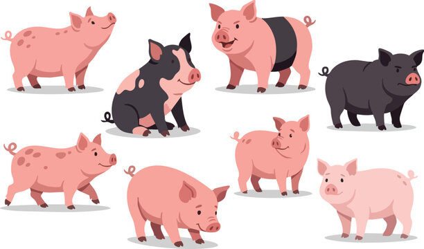 Cute Pig Character Illustration with Various Funny Poses