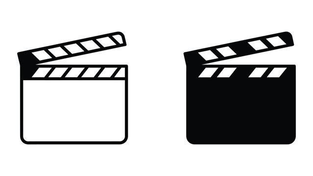 Clapperboard icon set in outline and solid glyph style vector