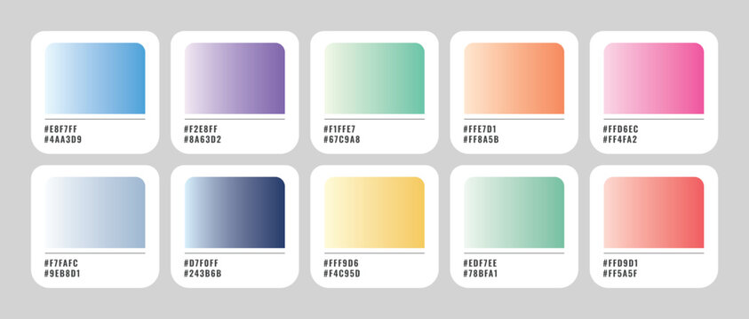 Soft Pastel Gradient Color Swatch Palette with Hex Codes Vector Set