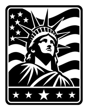 Statue of liberty portrait with american flag background