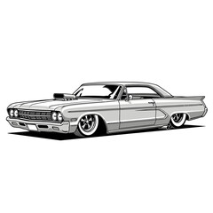 Obraz premium Classic Car Illustration - Vintage Automobile in Monochrome
