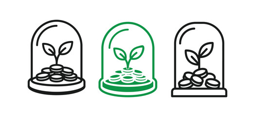 Financial growth concept seedling growing from stack of coins under glass dome © holylayer