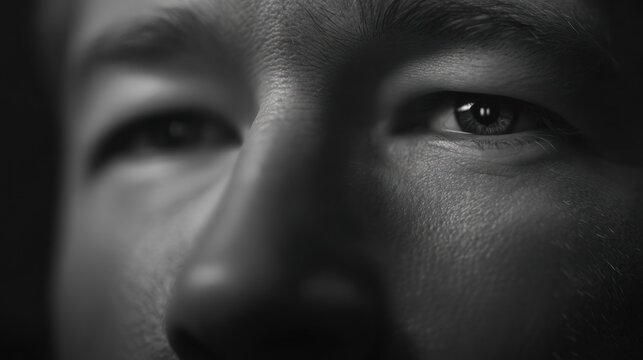 Close up of human eyes gazing forward in black and white portrait