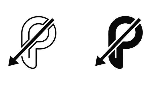 P letter arrow down icon set in outline and solid glyph style vector