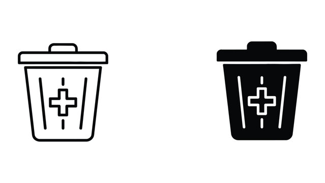 Clinical waste bin icon set in outline and solid glyph style vector