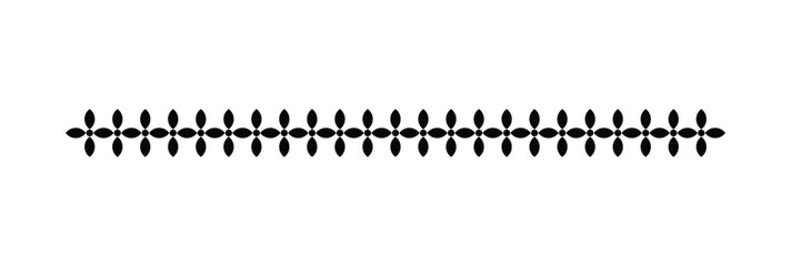 Black floral ornamental divider border. Minimal decorative flower line pattern. Elegant geometric separator design element. Abstract symmetrical floral ornament strip © Orvix