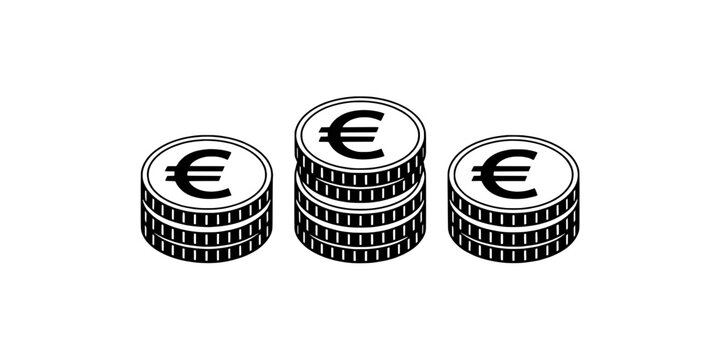 Coins euro currency stack icon with circular lines and euro symbol for finance and banking design featuring financial, payment, money with cash and