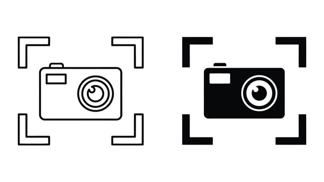 Camera icon set in outline and solid glyph style vector