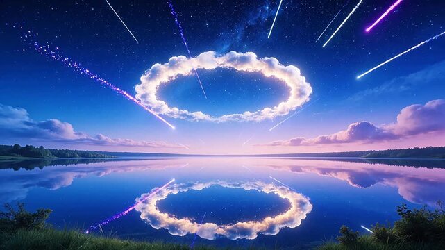 Cloud formation over lake at night