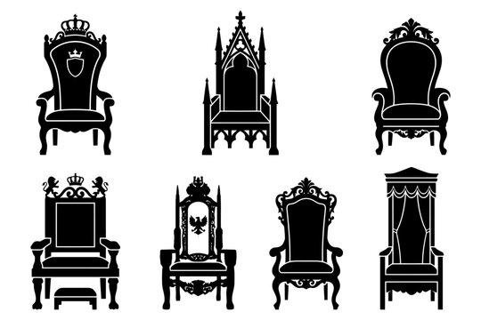 Collection of ornate throne silhouettes with decorative designs.