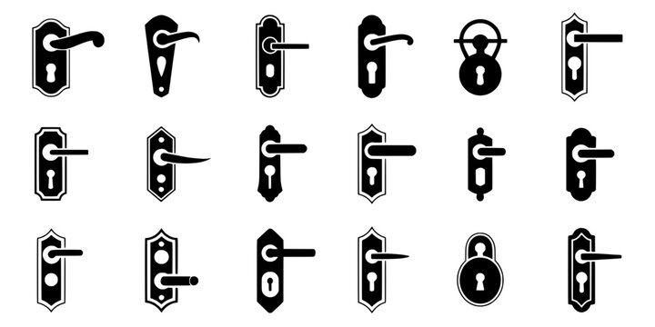 Doorknobs and locks set with various designs and styles for interior doors featuring door handles, home decor, black and white with modern and