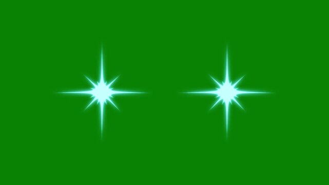 Twinkling star blast motion graphics, shimmering twinkling star animation on green background, cartoon sparkle stars twinkling, sparkling white lights, doodle vector starry night sky.