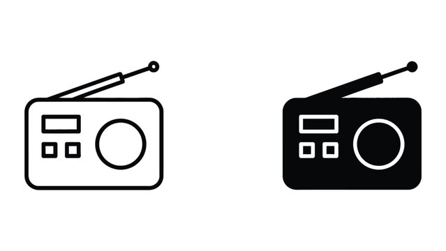 Radio icon set in outline and solid glyph style vector