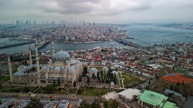 time-lapse of the area around the Suleymaniye Mosque, cityscape night