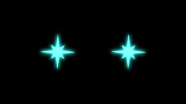 Sparkle twinkle glitter star effect animation in 4k loop, white doodle cartoon blinking stars with transparent alpha background for festive overlays, bright shining magical effects with black screen.