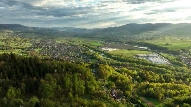 Spring Landscape of Zywiec Valley and Beskidy Mountains