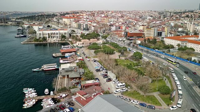 Time-lapse of the Kasimpasa ferry terminal and the road traffic in Istanbul