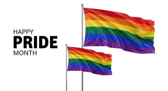 Two small rainbow stick flags standing aligned neatly against a plain clean white backdrop layout