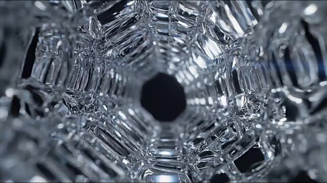 Abstract Crystal Tunnel with Refracting Light and Geometric Patterns