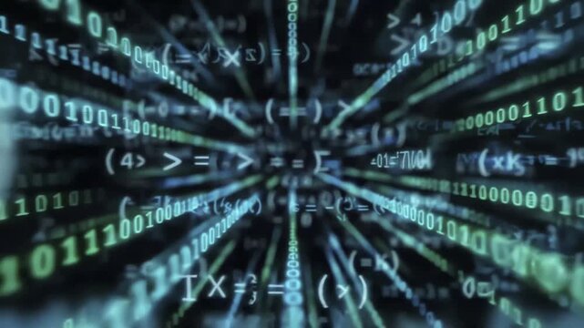 4K Digital Data Tunnel Animation Zooming Through Binary Code for Business Presentation
