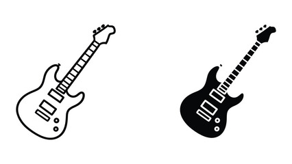 Fototapeta premium Electric guitar icon set in outline and solid glyph style vector
