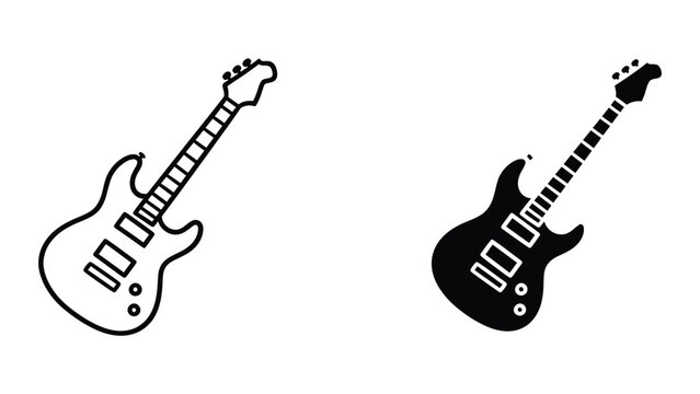 Electric guitar icon set in outline and solid glyph style vector