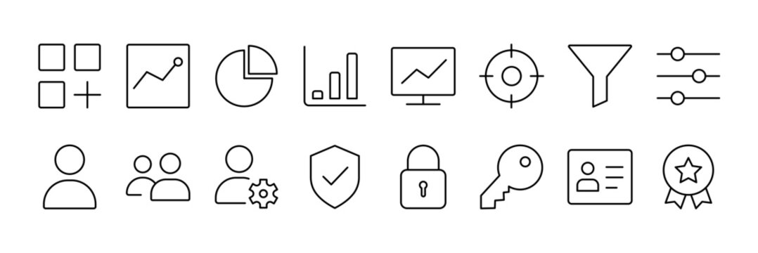 Dashboard UI Elements Icon Set. Clean Minimal Outline Icons with Transparent Background