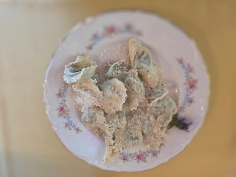 Pansoti with walnut sause typical stuffed pasta of liguria italy