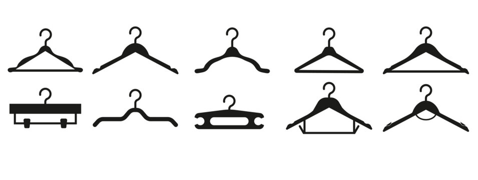 Clothes hanger vector icons. Wardrobe silhouette vector signs set. Hanger icon. Garment rack icon