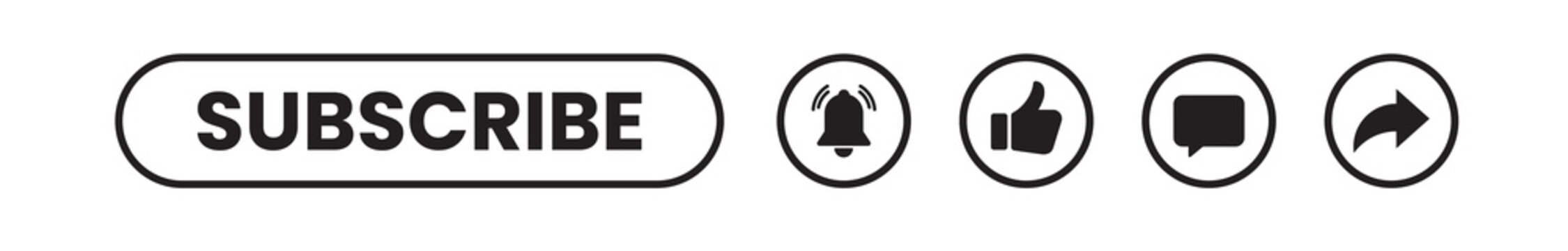 Subscribe Button Set with Like Comment Bell and Share Icons for Social Media Content Creator Interface