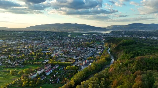 Drone Flying Along Sola River Towards Zywiec Lake