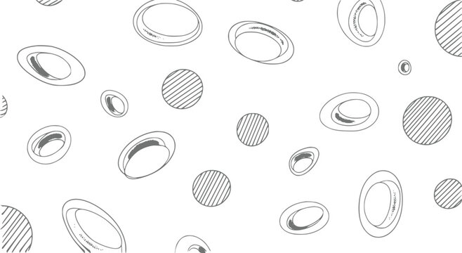 Abstract hand-drawn pattern featuring floating circles and elliptical shapes on a white background