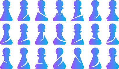 Chess pawn icons abstract design set representing different styles and movements. © Creative BD