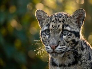 Obraz premium Clouded Leopard Cub Portrait with Soft Bokeh Background