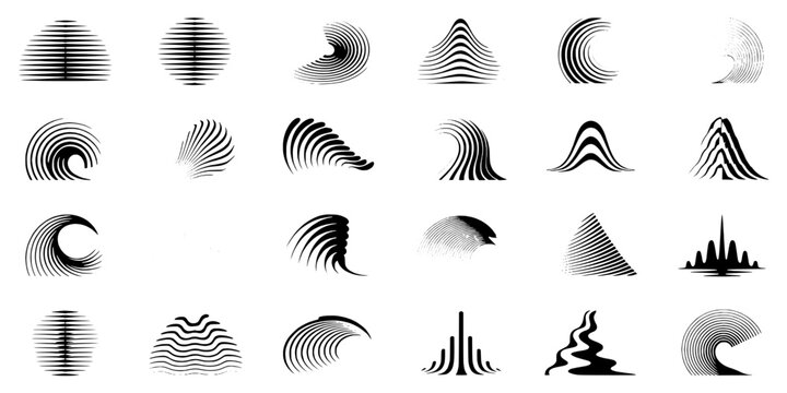 Fingerprint line icons set with wavy spiral ridges and ink texture for identity, security, and forensic document graphics