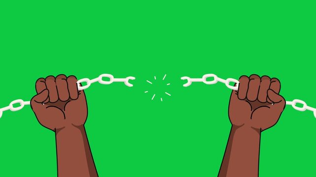 Freedom Concept Hand Pulling Snapping and Breaking Chain Green Screen 2D Animation