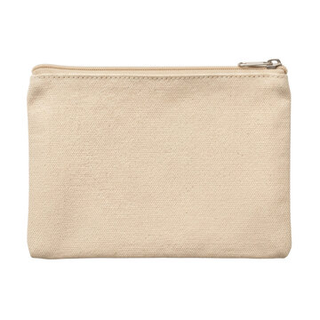 Blank beige canvas zipper pouch cosmetic bag mockup