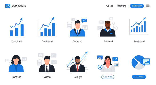 Modern dashboard interface with charts and user icons for business analysis