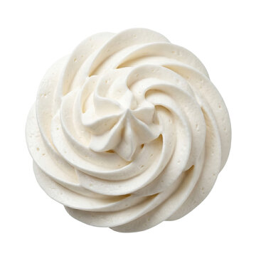 Swirl of white whipped cream frosting top view