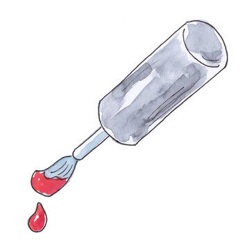 Red nail polish brush watercolor illustration