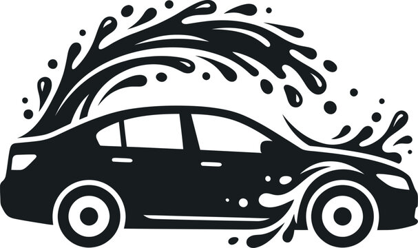Car wash service vector icon with water splash for auto detailing