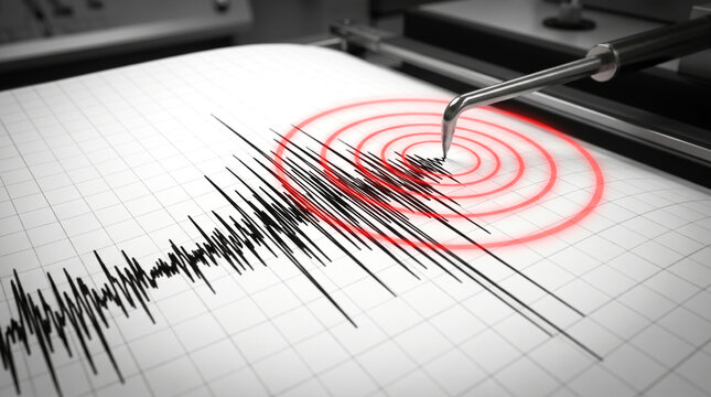 Seismic activity recorded on a seismograph during an earthquake