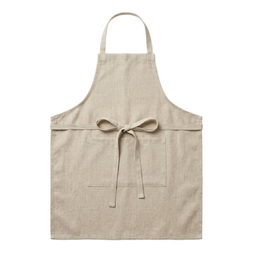 Blank beige linen kitchen apron tied at waist
