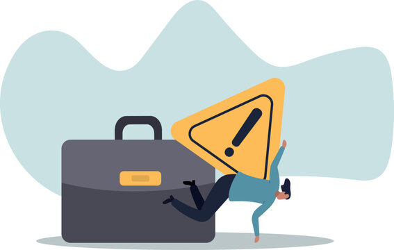 Caution or mistake attention, risk alarm with exclamation point symbol, error or failure warning, bankruptcy notice alert, human life and situation.vector illustration.