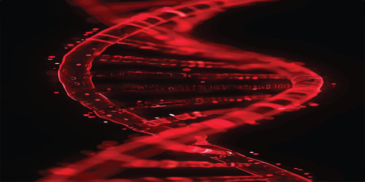 Abstract red DNA helix structure on black background with double helix nucleic acid medical research genetic code biotechnology research molecular biology medical illustration biotechnology